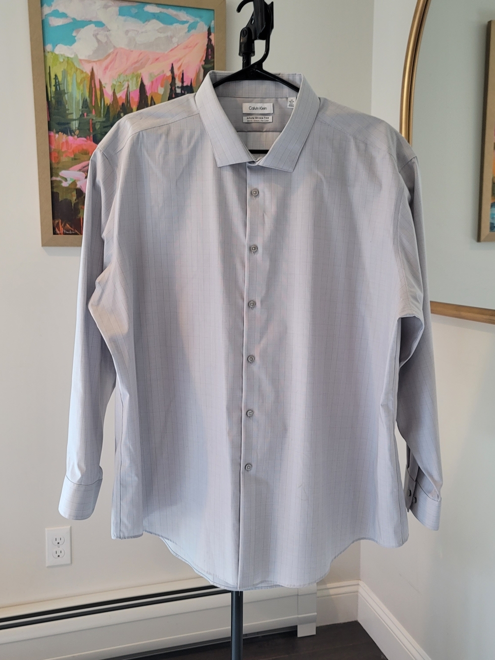 EUC CALVIN KLEIN Infinite Wrinke Free Slim Fit Stretch Shirt Gray Men's Size 4X